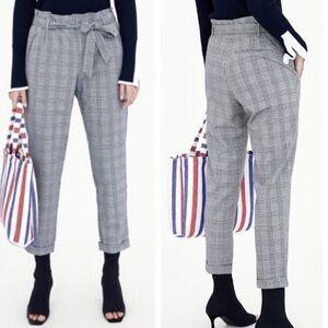 Zara High Waisted Plaid Checked Belted Pants Gray Size XS